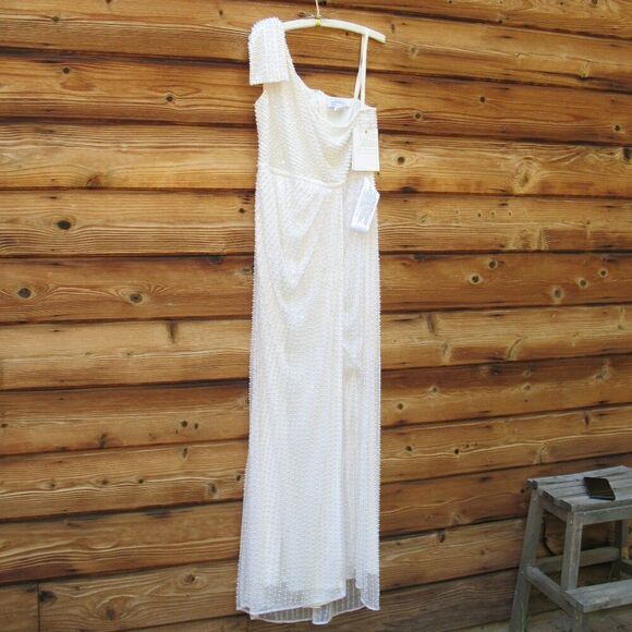 Mac Duggal 93735 Pearl Embellished Soft Tie One Shoulder Gown White - Picture 7 of 17